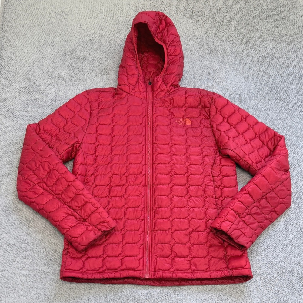 The North Face Thermoball Hoodie Jacket Mens M Red Quilted Full Zip Puffer